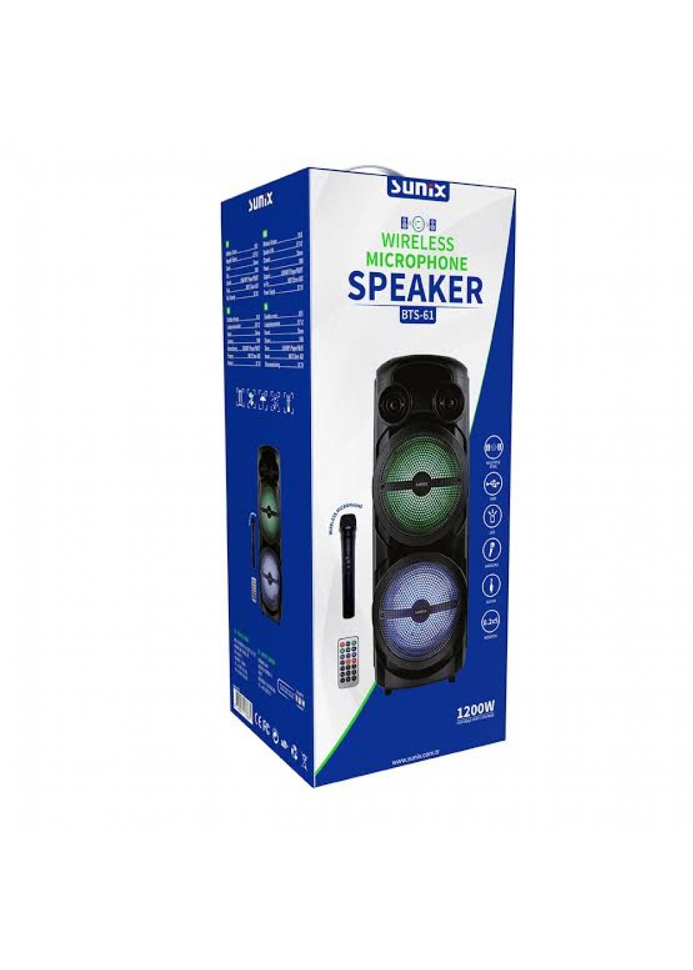 Sunix BTS-61 1200W Mikrofonlu Ledli Bluetooth Hoparlör